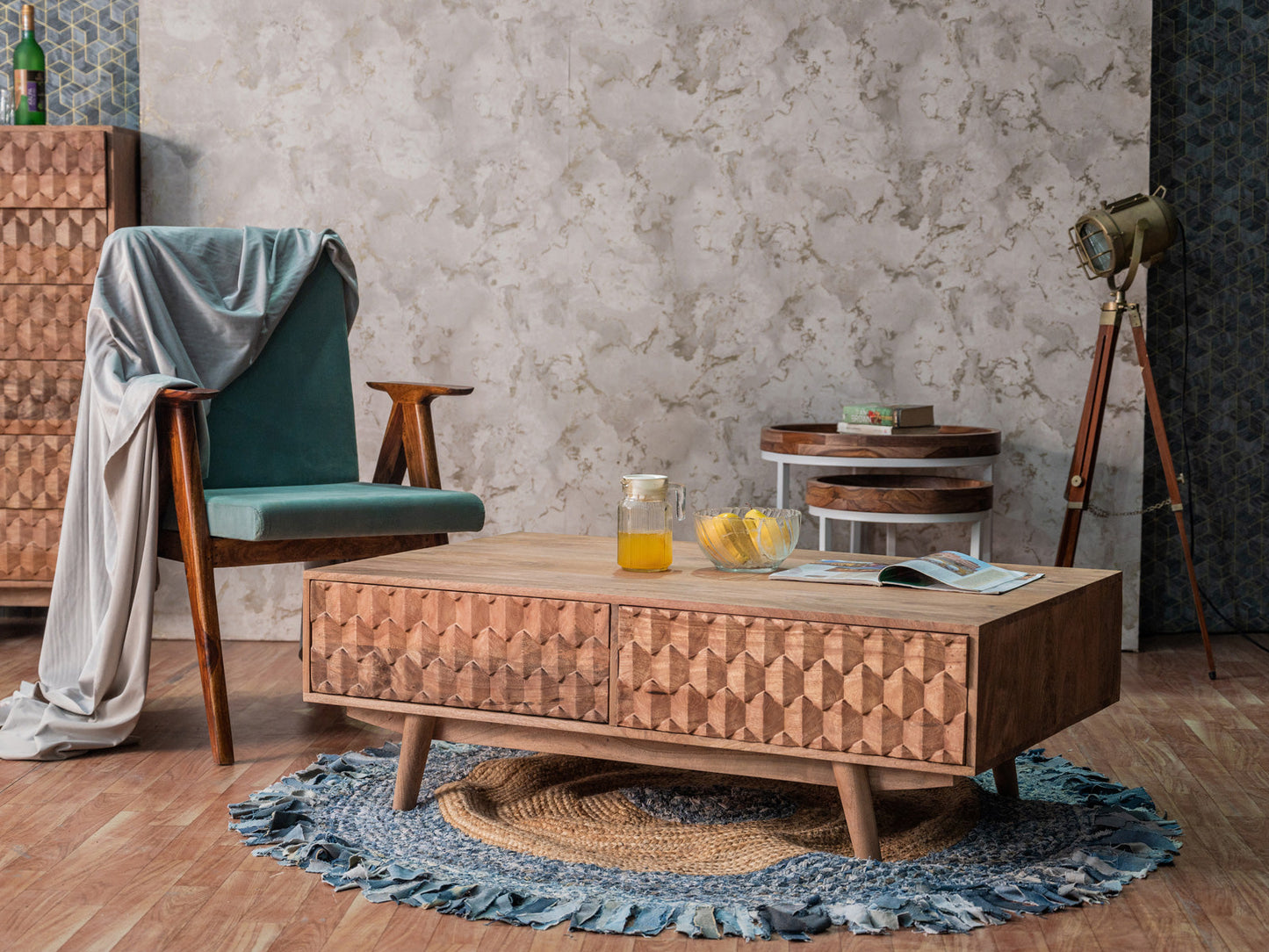 Dudi Furniture Diamond Wooden Coffee Table with Storage