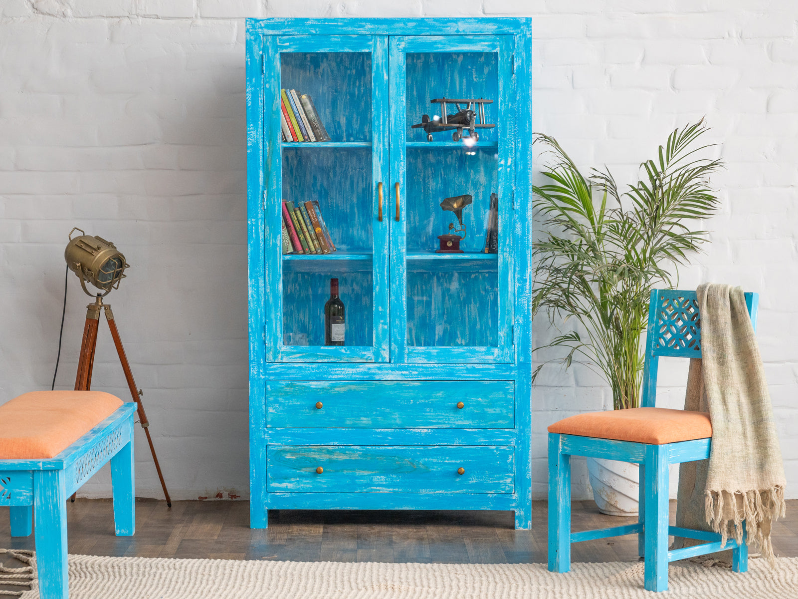Dudi Furniture Florida Vintage Acacia Wood Display Cabinet