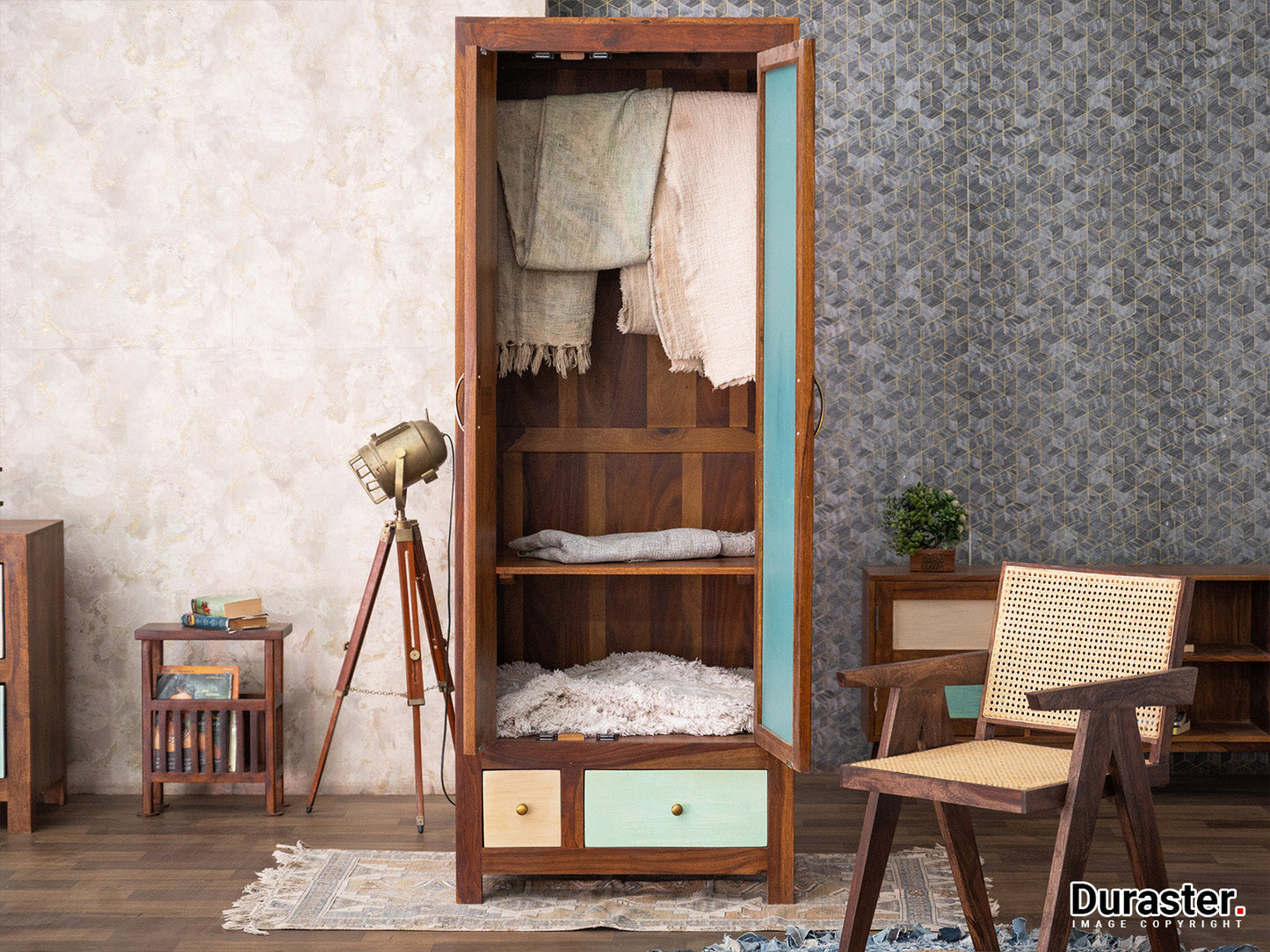 Dudi Furniture Florida Vintage Sheesham Wood Wardrobe Cabinet