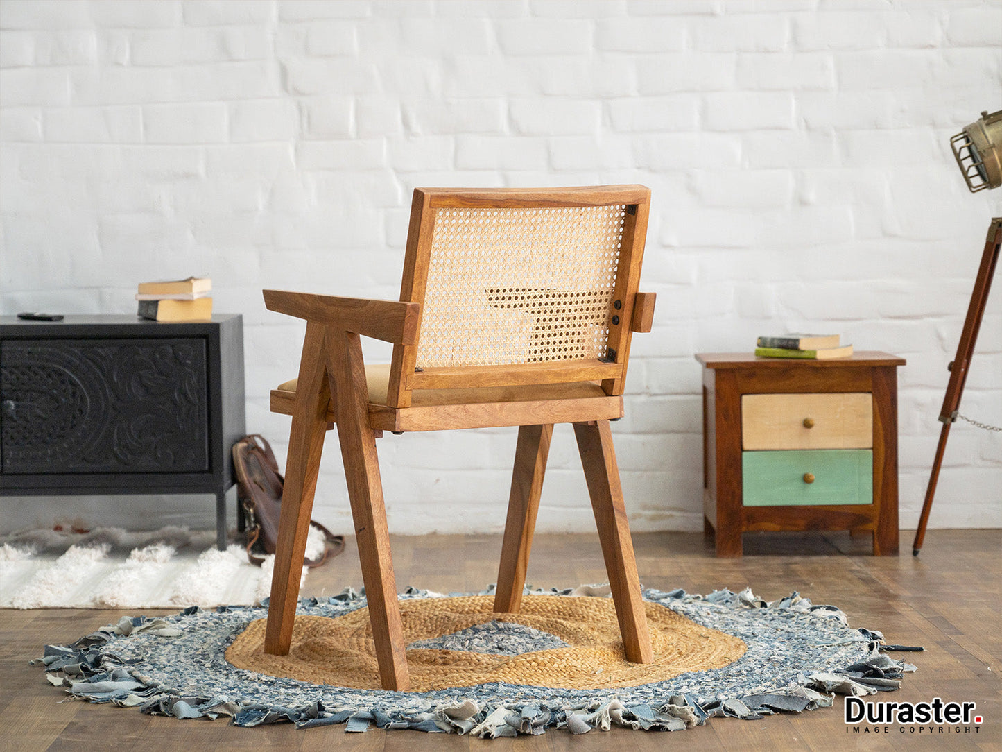 Dudi Furniture Hawkin Solid Wood Cane Armchair