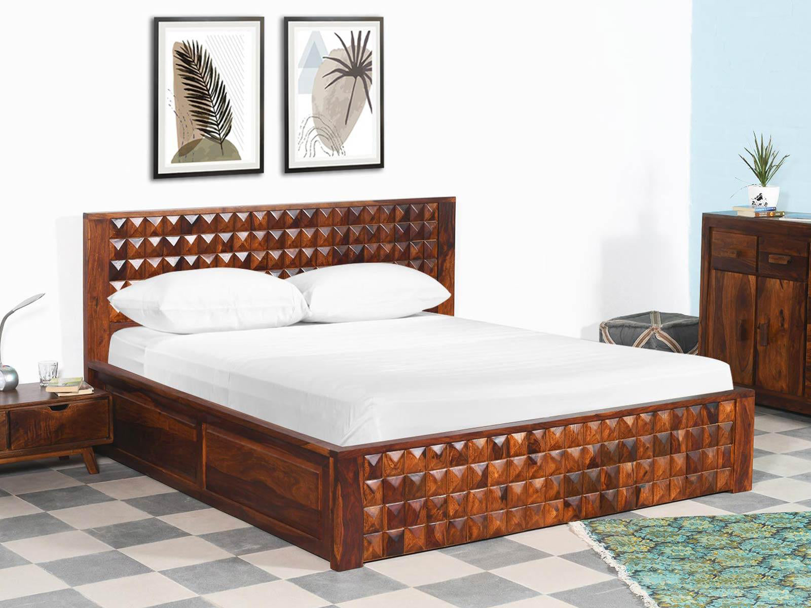 Dudi Furniture Aristocrat Solid Sheesham Wood Storage Bed