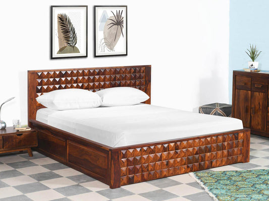 Dudi Furniture Aristocrat Solid Sheesham Wood Storage King Size Bed