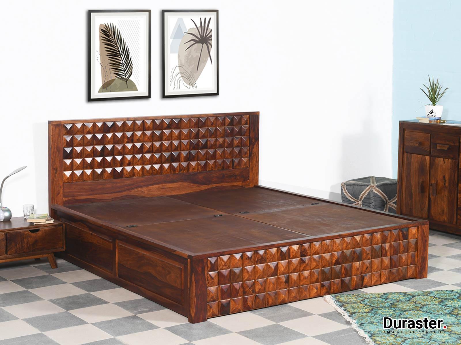 Dudi Furniture Aristocrat Solid Sheesham Wood Storage King Size Bed