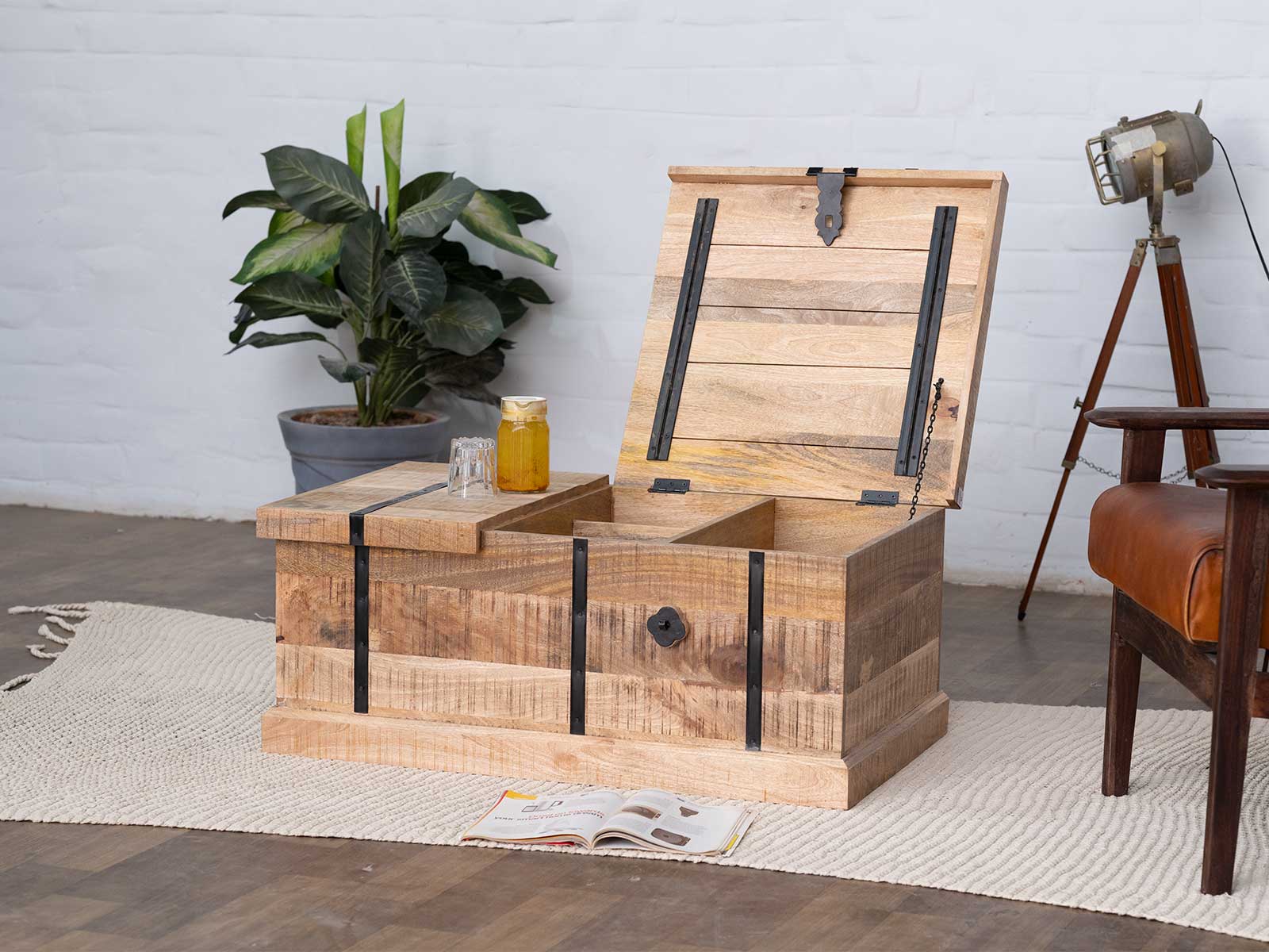 Dudi Furniture Misa Stylish Mango wood Storage Wine Trunk / Coffee