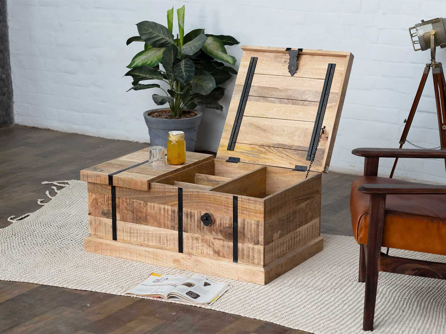 Dudi Furniture Misa Stylish Mango wood Storage Wine Trunk / Coffee