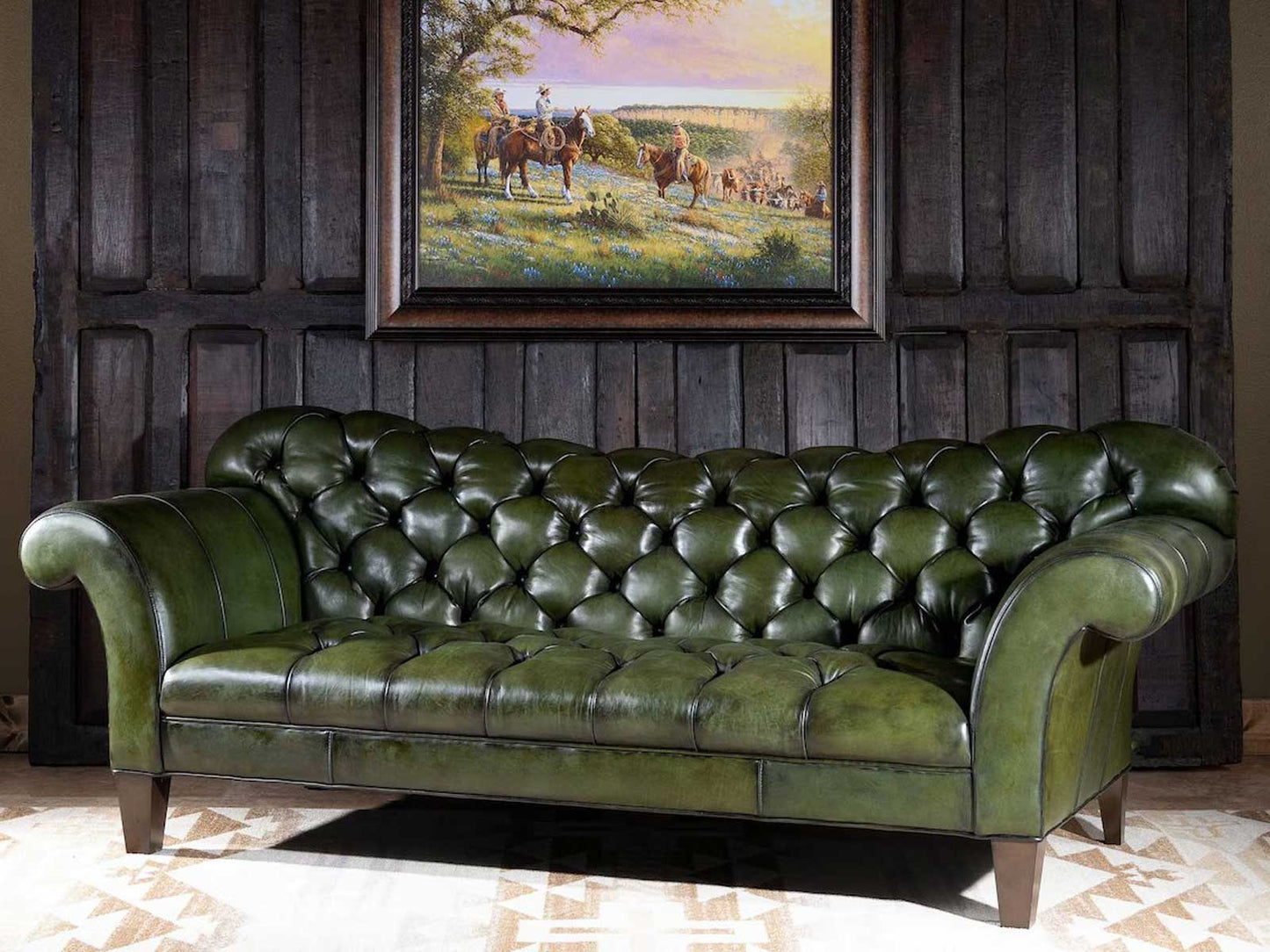 Dudi Furniture Chesterfield Traditional Three Seater Sofa Irish Green