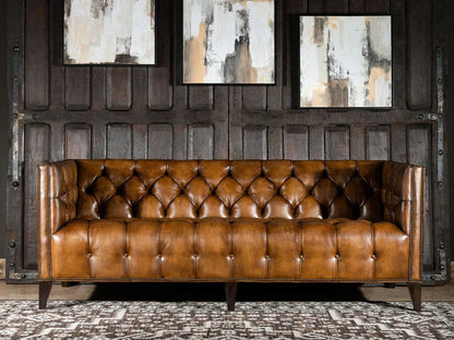 Dudi Furniture Chesterfield Traditional Three Seater Sofa Caramel Brown