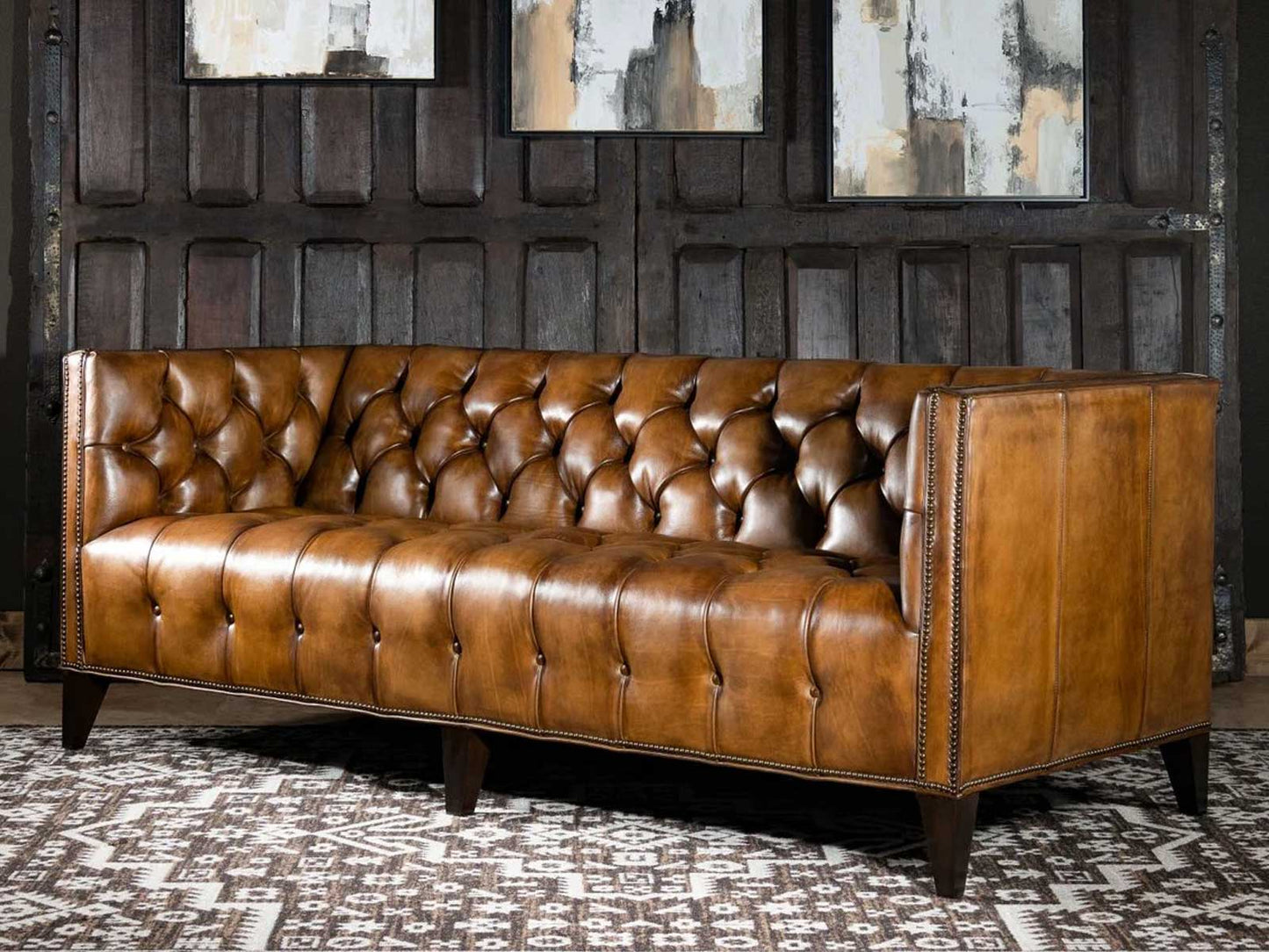 Dudi Furniture Chesterfield Traditional Three Seater Sofa Caramel Brown