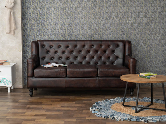 Dudi Furniture Chesterfield Colonial Brown Three Seater Sofas