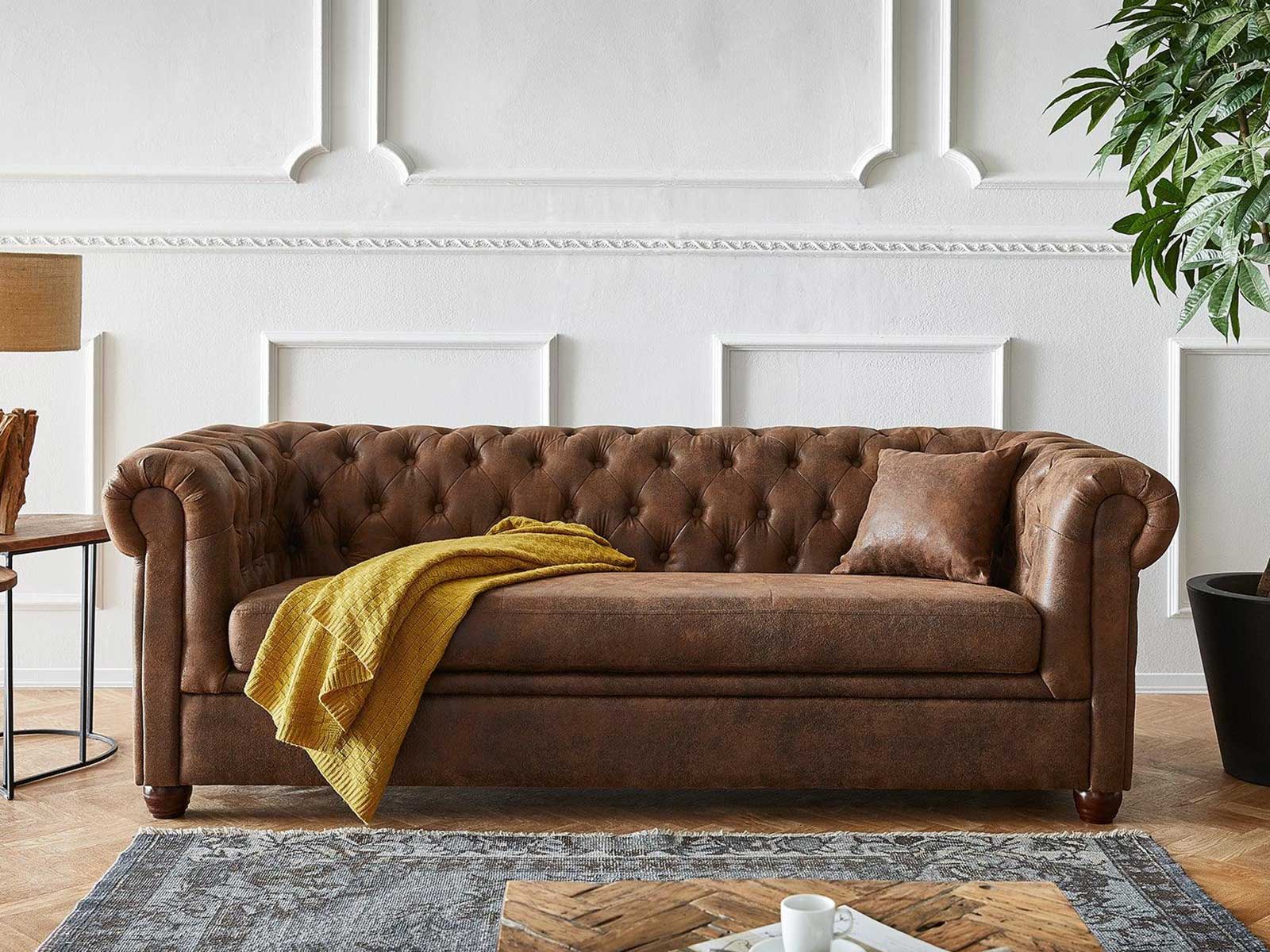 Dudi Furniture Chesterfield Vintage Brown Three Seater Sofa