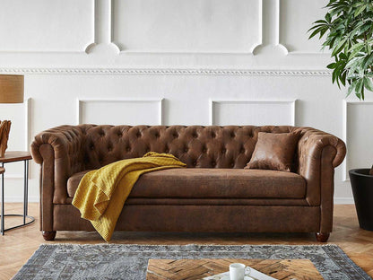 Dudi Furniture Chesterfield Vintage Brown Three Seater Sofa