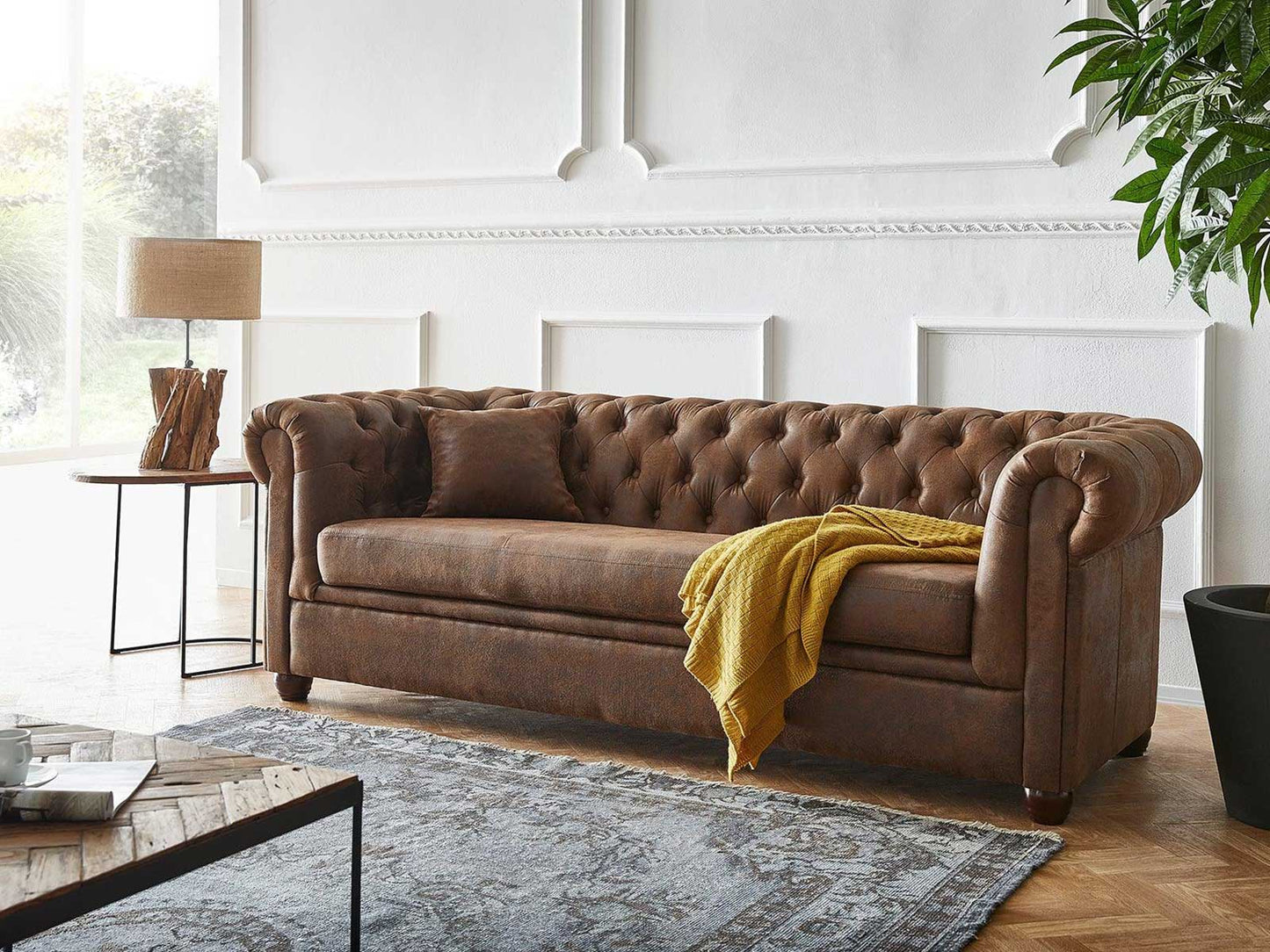Dudi Furniture Chesterfield Vintage Brown Three Seater Sofa