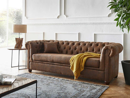 Dudi Furniture Chesterfield Vintage Brown Three Seater Sofa