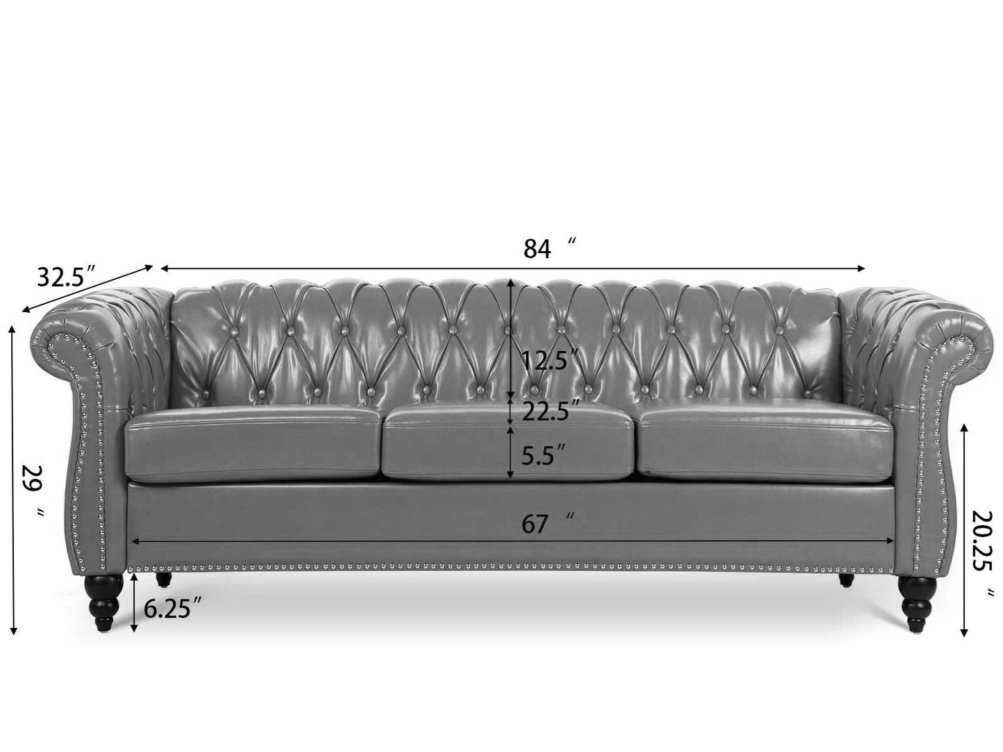 Dudi Furniture Chesterfield Traditional Three Seater Sofas