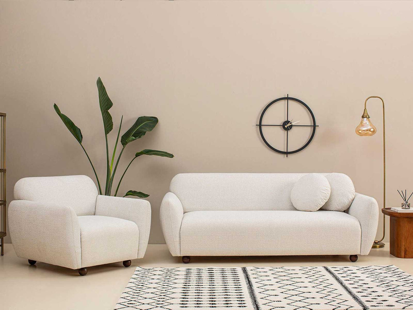 Dudi Furniture Daisy 3 Seater Fabric Sofa Pearl White