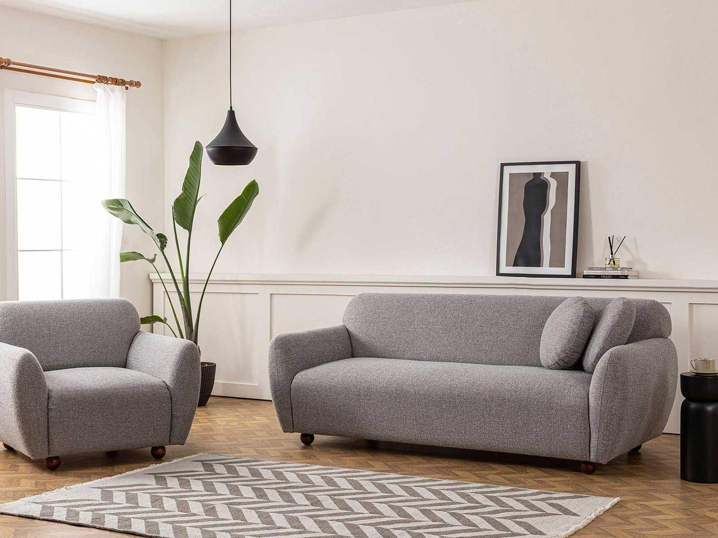 Dudi Furniture Daisy 3 Seater Fabric Sofa Light Grey