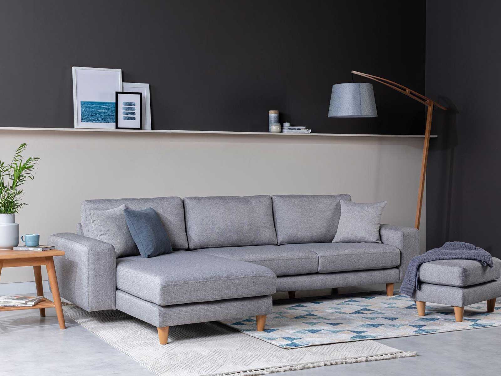 Dudi Furniture Diana Sectional Fabric Sofa Silver Grey