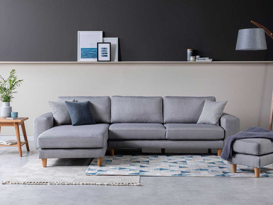 Dudi Furniture Diana Sectional Fabric Sofa Silver Grey