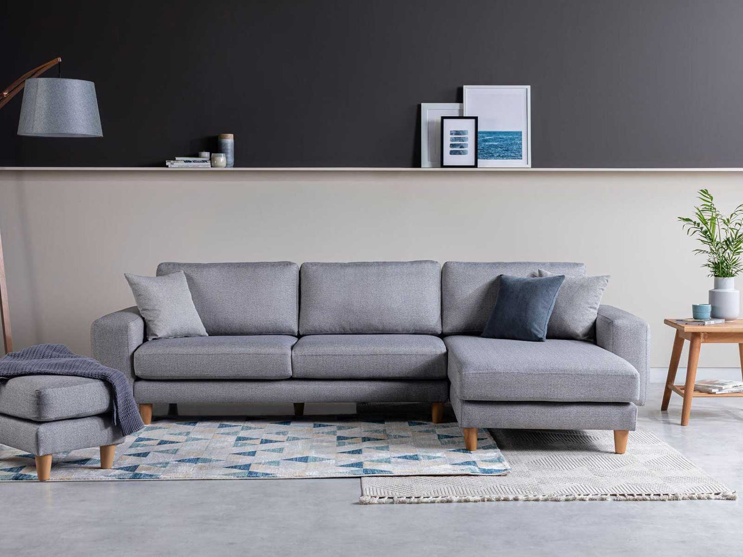 Dudi Furniture Diana Sectional Fabric Sofa Silver Grey