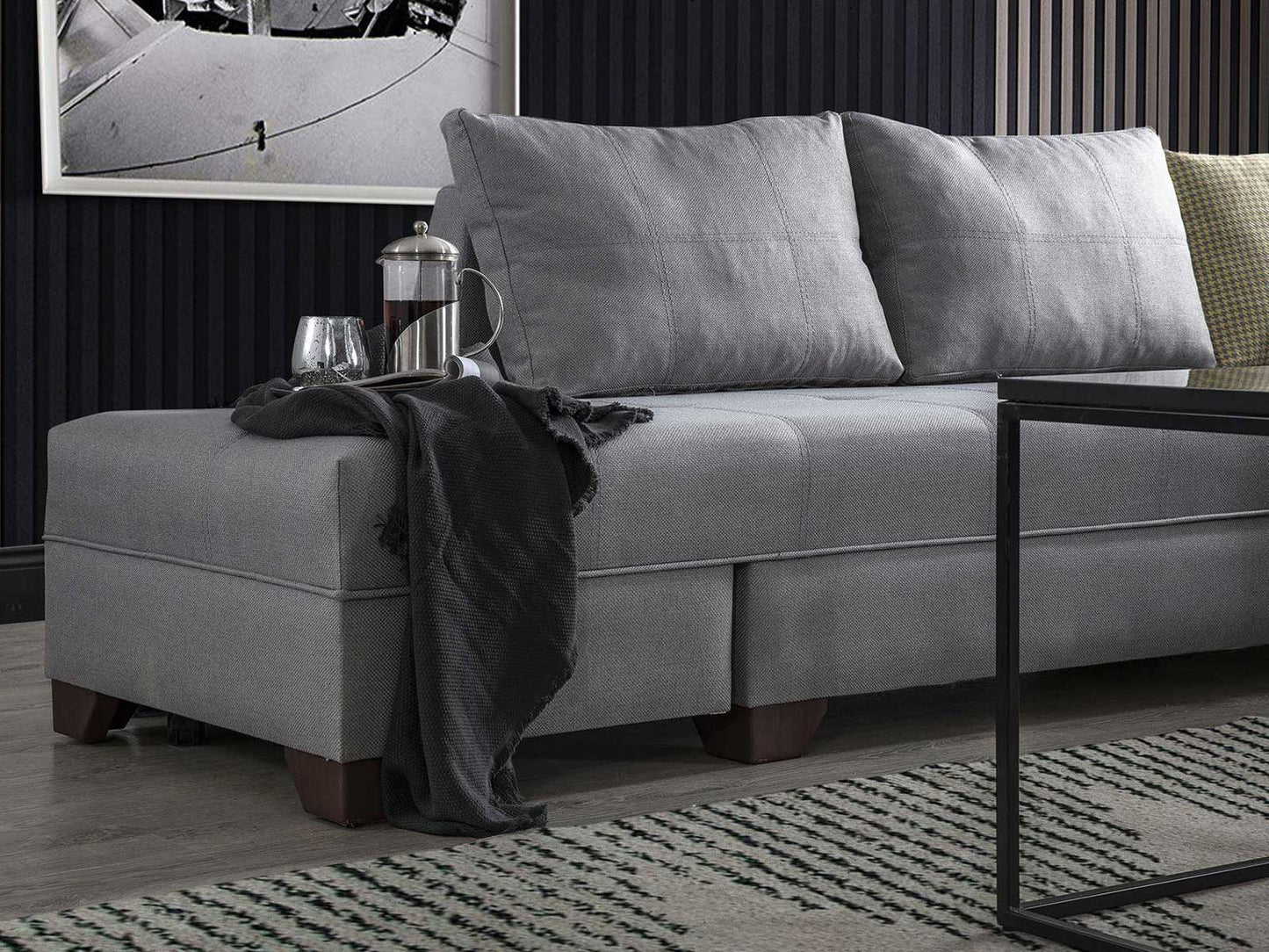 Dudi Furniture Diana Corner Fabric Sofa (Silver Grey)
