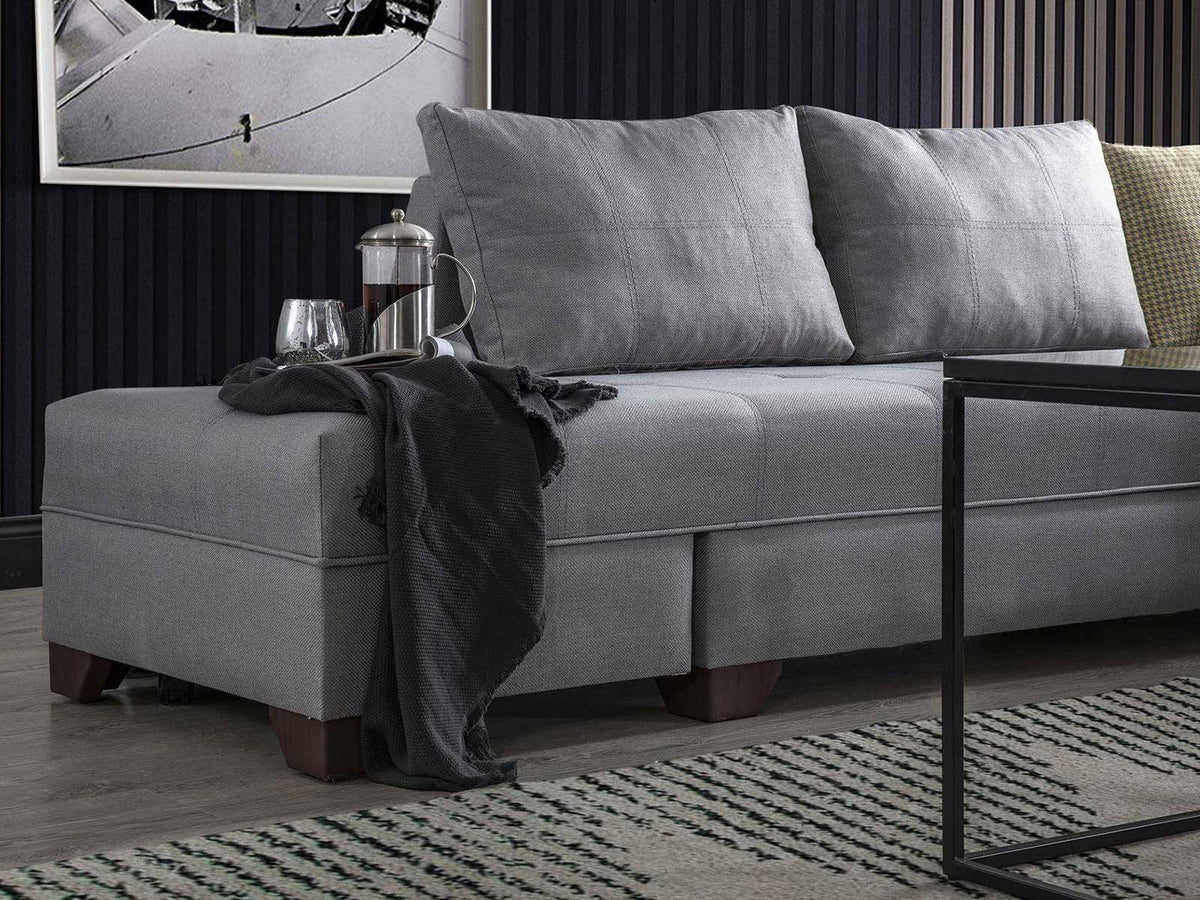 Dudi Furniture Diana Corner Fabric Sofa (Silver Grey)