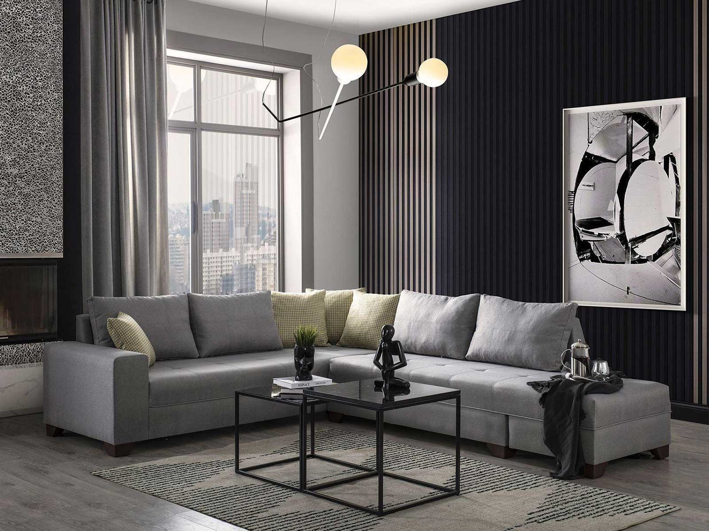 Dudi Furniture Diana Corner Fabric Sofa (Silver Grey)