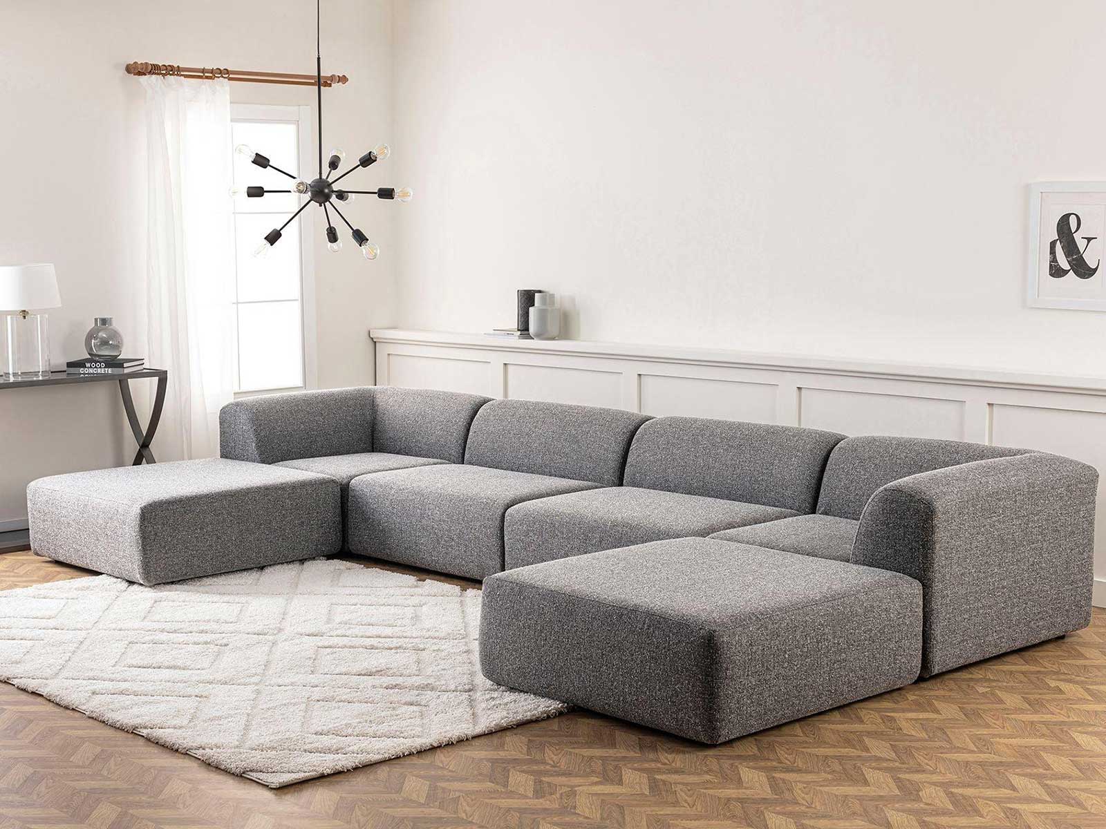 Dudi Furniture Diana U Shaped Sectional Fabric Sofa (Light Grey)