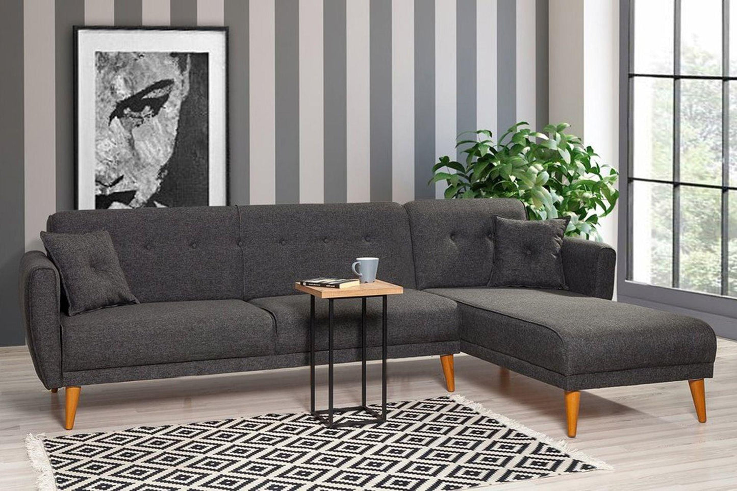 Dudi Furniture Diana Corner Fabric Sofa Shadow Grey