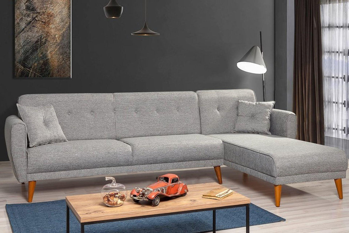 Dudi Furniture Diana Corner Fabric Sofa Dolphin Grey