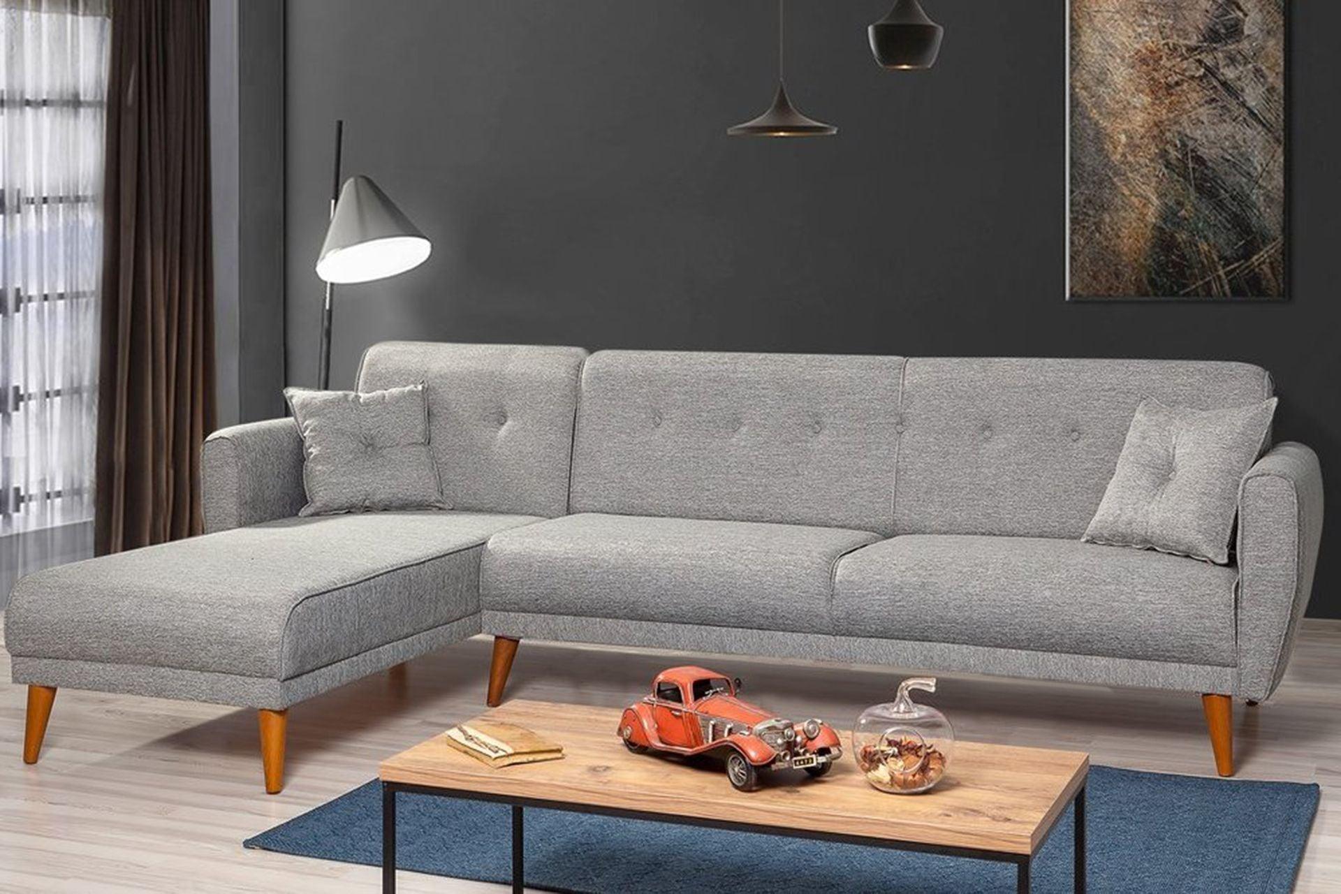 Dudi Furniture Diana Corner Fabric Sofa Dolphin Grey