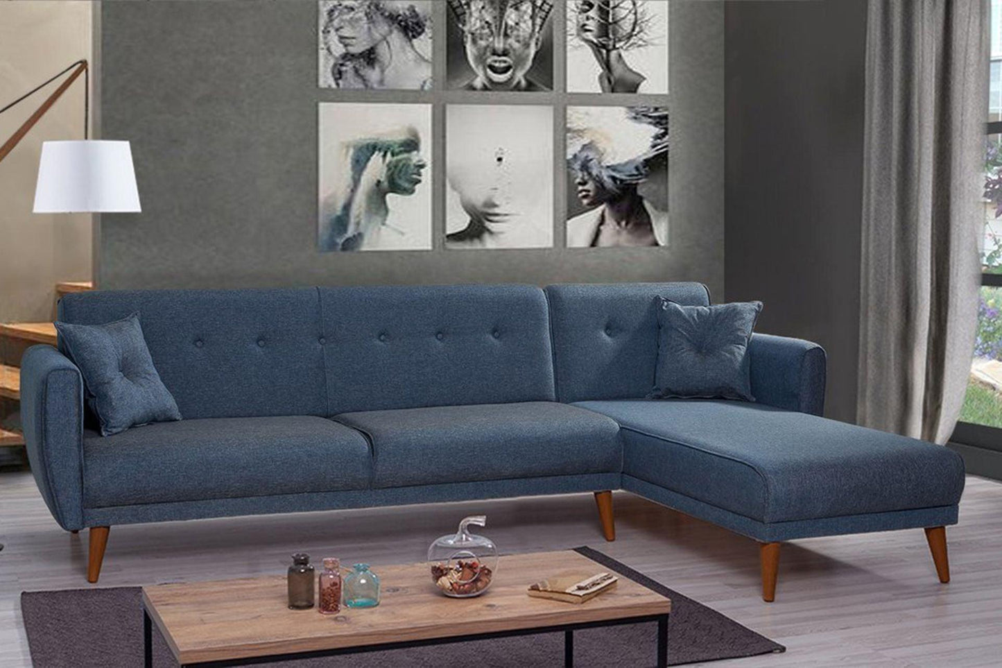 Dudi Furniture Diana Sectional Fabric Sofa Navy Blue