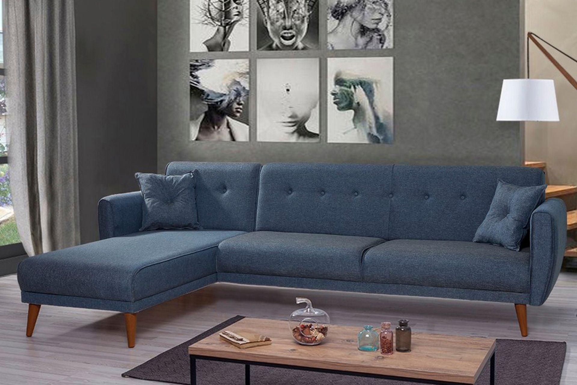 Dudi Furniture Diana Sectional Fabric Sofa Navy Blue