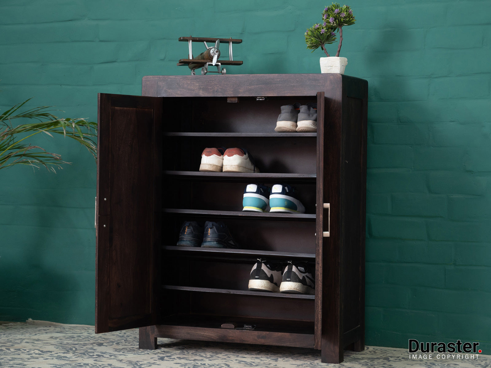 Dudi Furniture Gangaur Modern Solid Wood Shoe Rack Cabinet