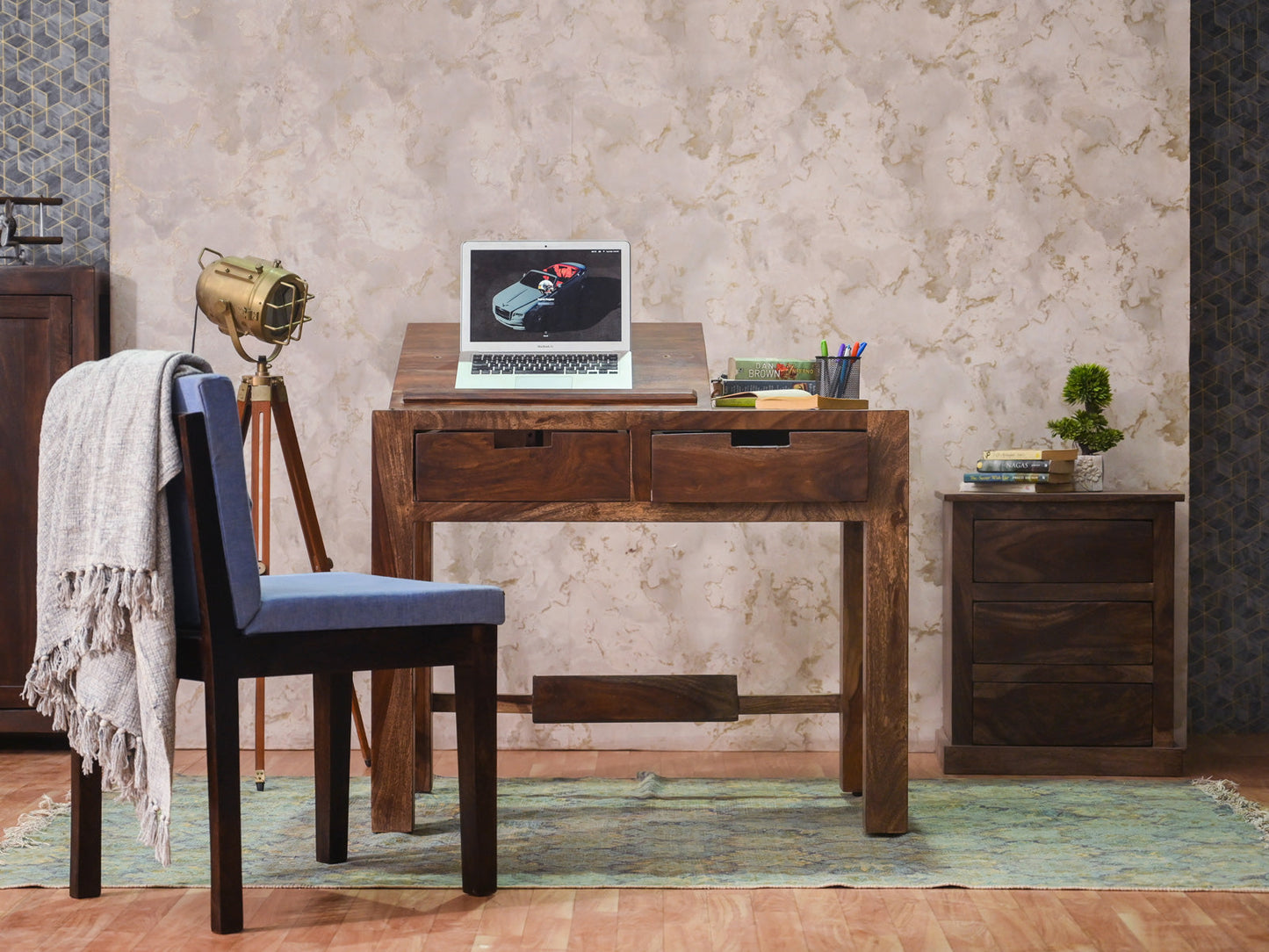 Dudi Furniture Gangaur Solid Wood Study Table with Storage