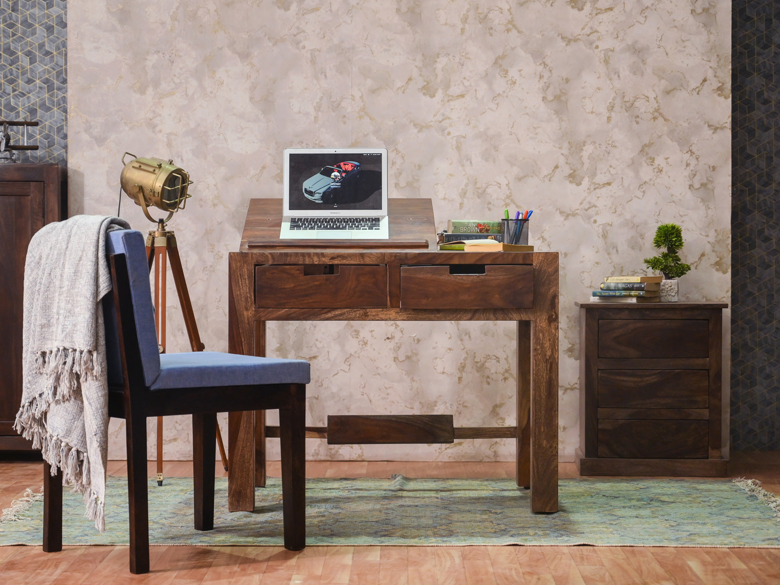 Dudi Furniture Gangaur Solid Wood Study Table with Storage