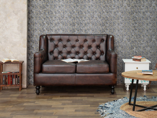 Dudi Furniture Chesterfield Colonial Brown Two Seater Sofa