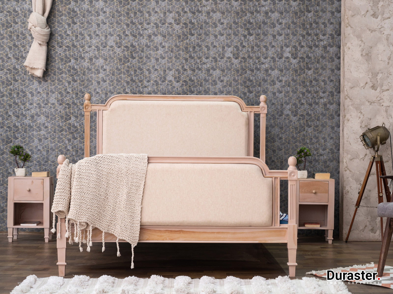 Dudi Furniture Novo Premium Sheesham Wood Upholstered Bed