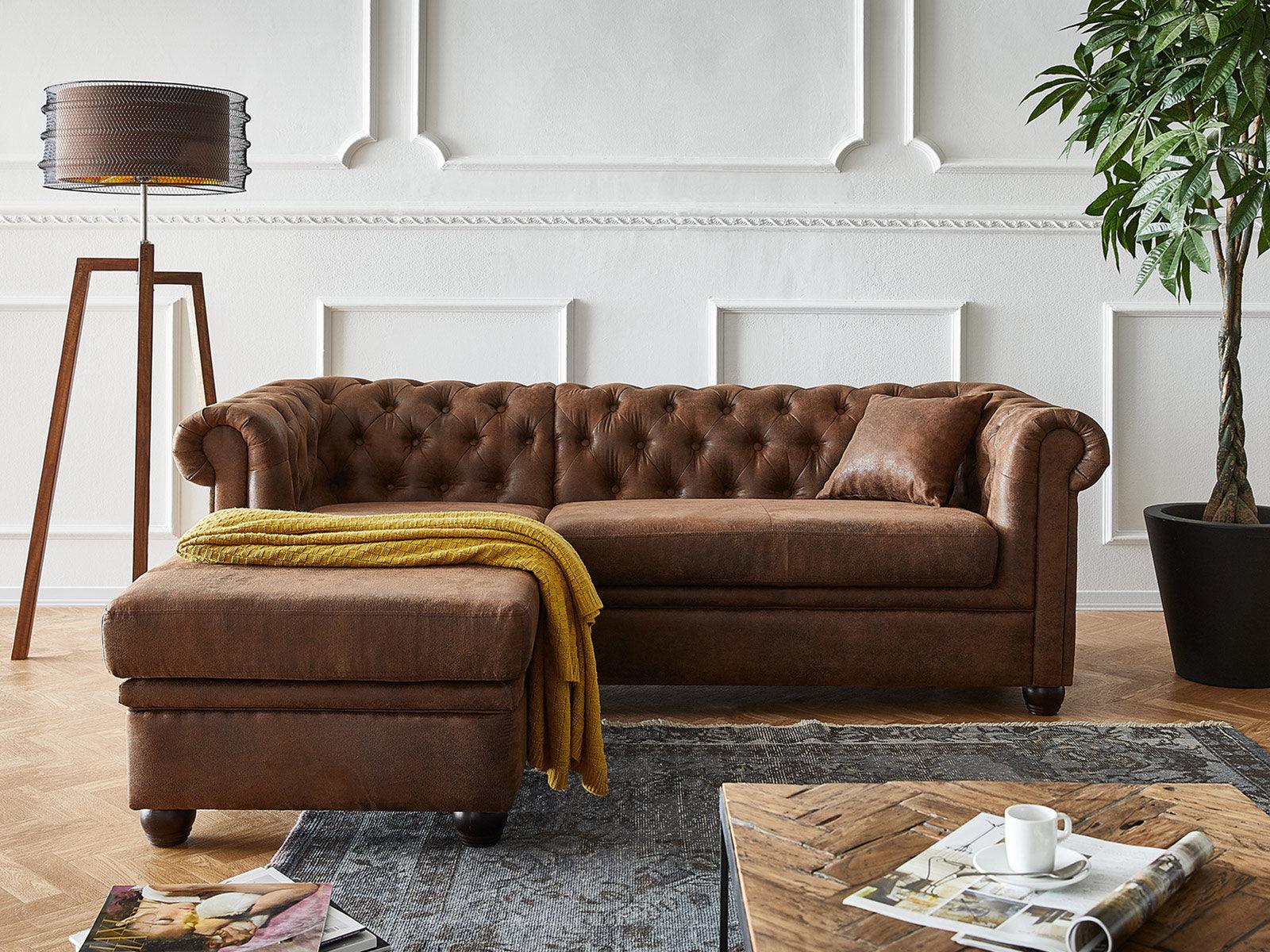 Dudi Furniture Chesterfield Vintage Brown Ottoman Left
