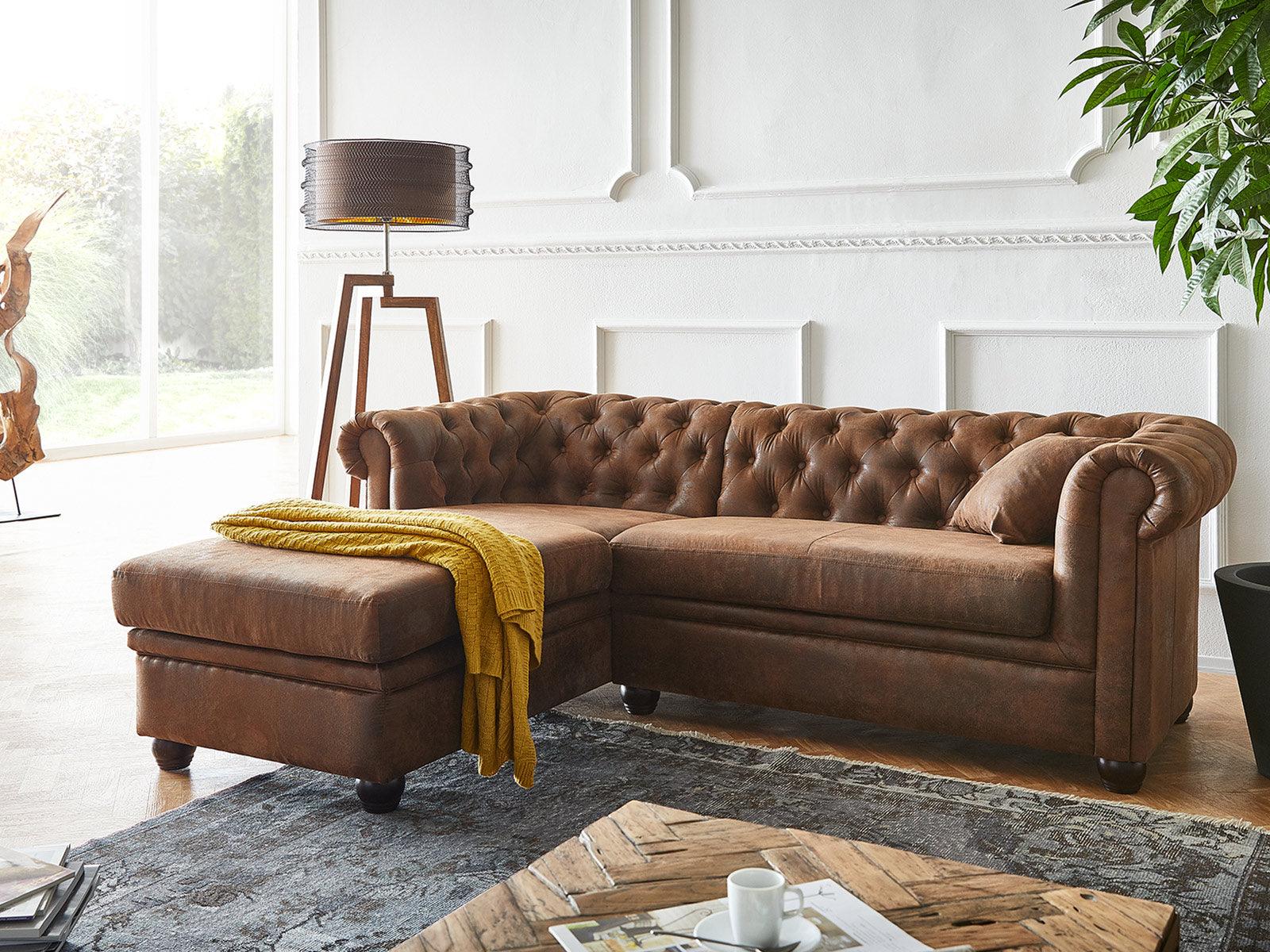 Dudi Furniture Chesterfield Vintage Brown Ottoman Left