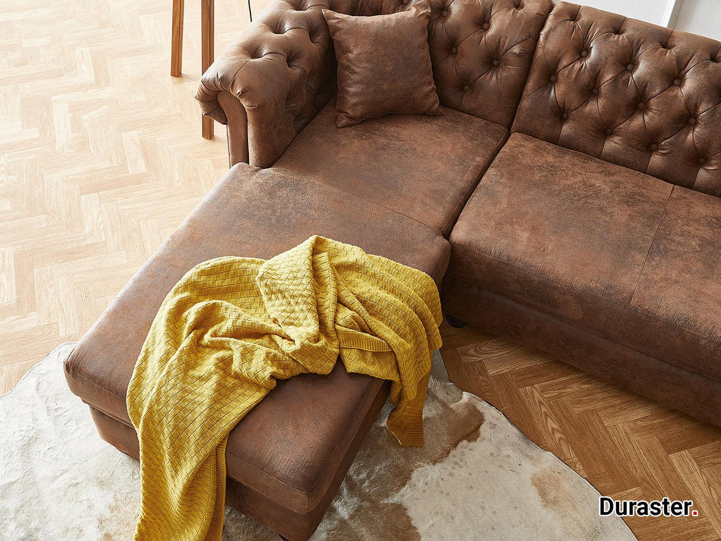 Dudi Furniture Chesterfield Vintage Brown Ottoman Left