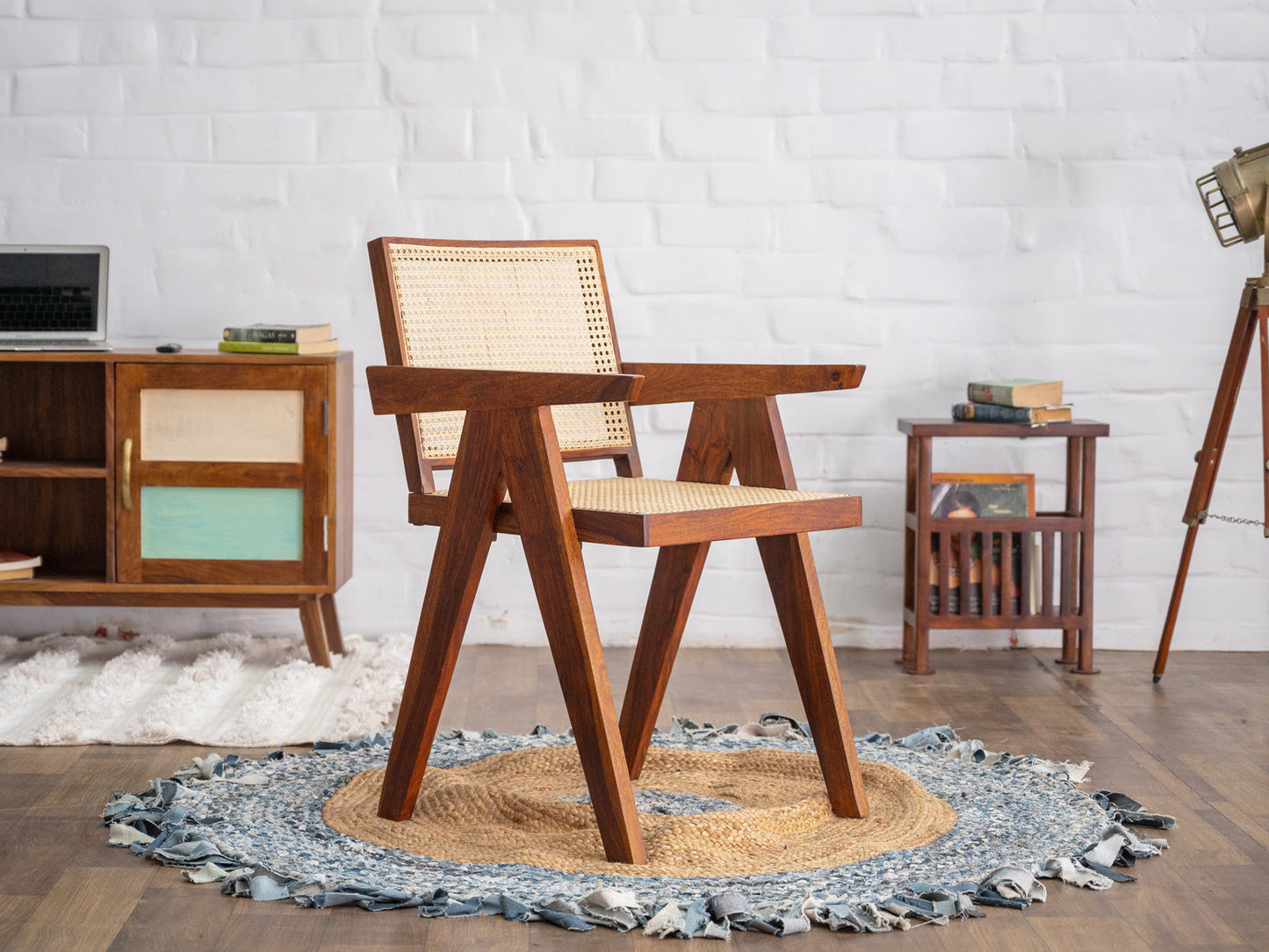 Dudi Furniture Raygoor Sheesham Wood Rattan Armchair
