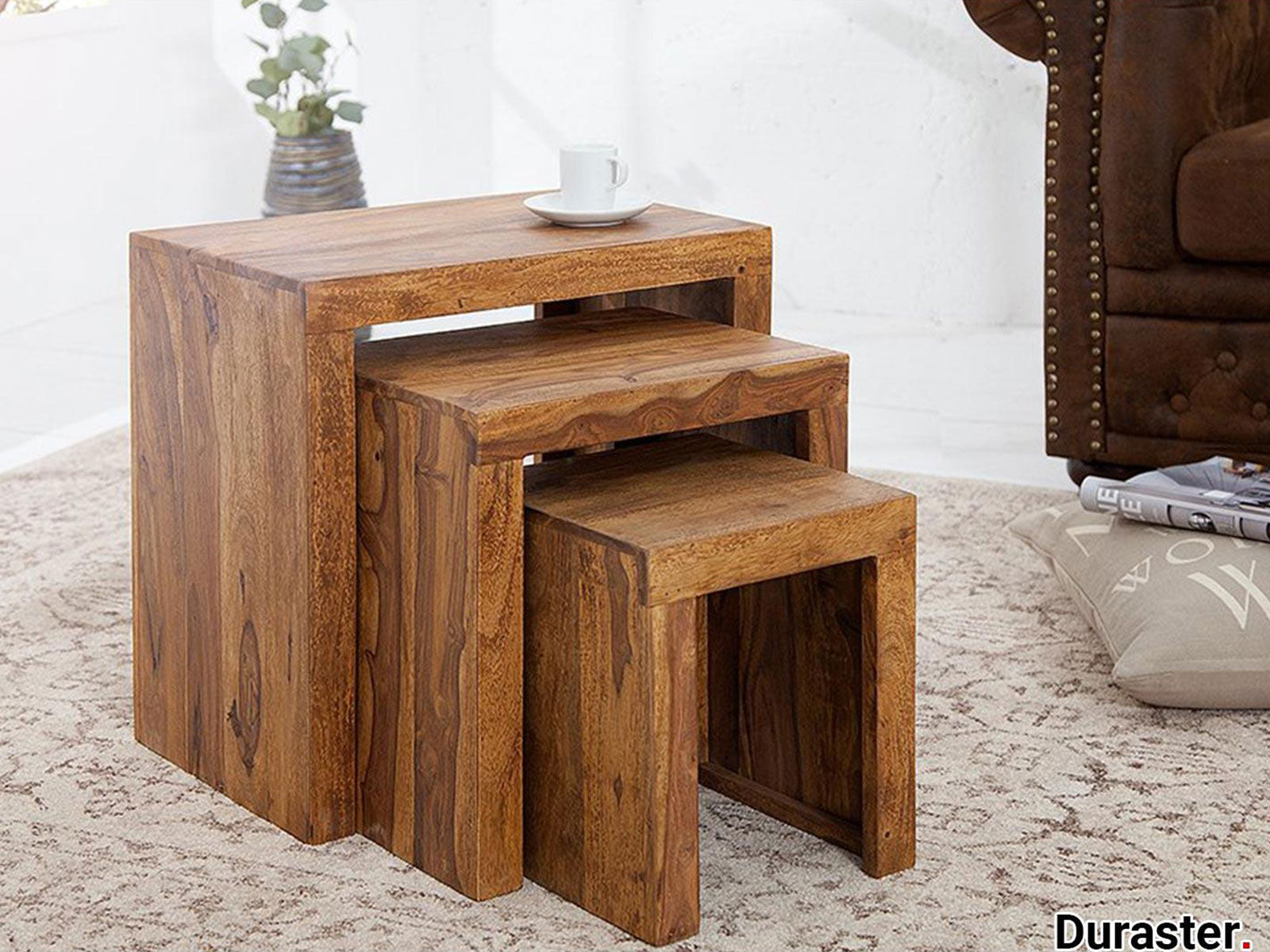 Dudi Furniture Rio Sheesham Wood Set of 3 Nesting Tables