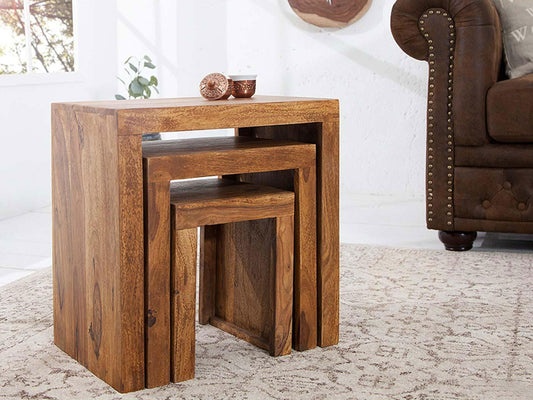 Dudi Furniture Rio Sheesham Wood Set of 3 Nesting Tables