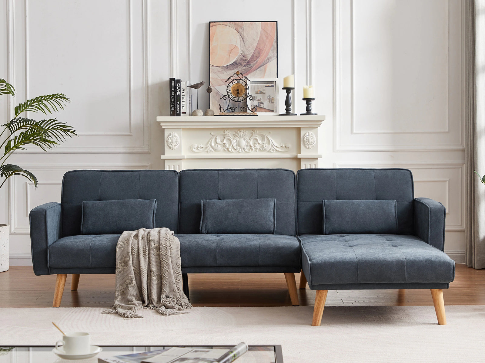 Dudi Furniture Diana L-Shape Fabric Sofa Slate Grey