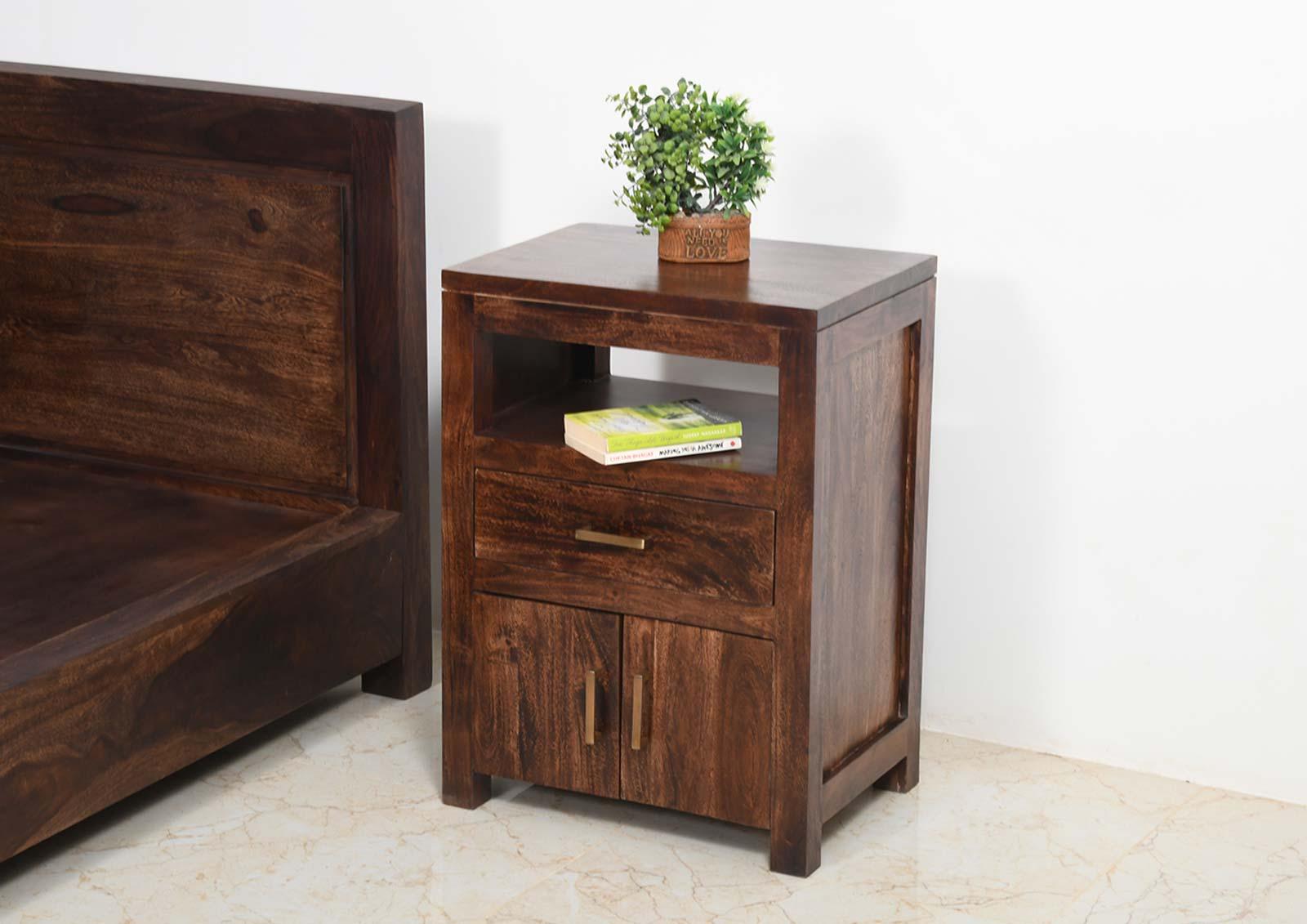 Dudi Furniture Gangaur Solid Wood Bedside with Storage