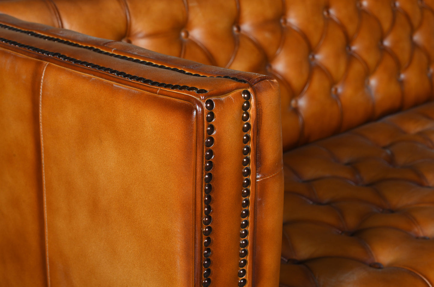 Dudi Furniture Chesterfield Traditional Three Seater Sofa Vintage Brown