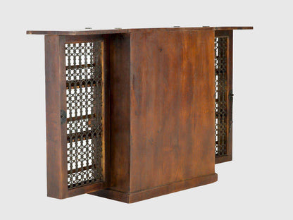 Dudi Furniture Vismit Solid Mango wood Wine Cabinet with metal doors