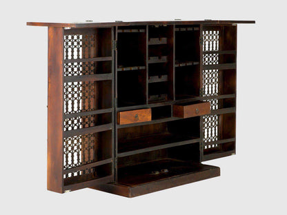 Dudi Furniture Vismit Solid Mango wood Wine Cabinet with metal doors
