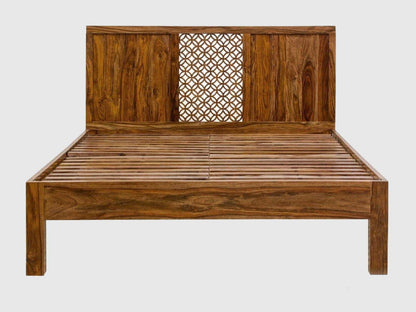 Dudi Furniture Vismit Solid Sheesham Wood Carved King Bed