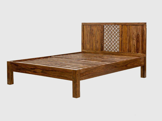 Dudi Furniture Vismit Solid Sheesham Wood Carved King Bed